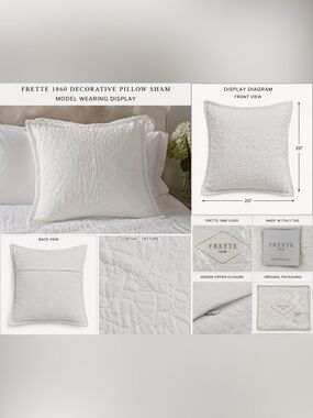 Frette 1860 Conchiglia Boutis Decorative Pillow Sham Cover Ivory 50x50cm Italy